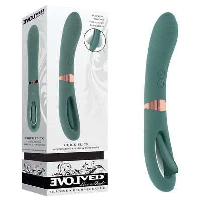 evolved chick flick olive green 24 cm usb rechargeable vibrator with flicking tip