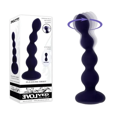 evolved pleasure orbit navy blue 178 cm usb rechargeable twirling vibrating anal beads with remote