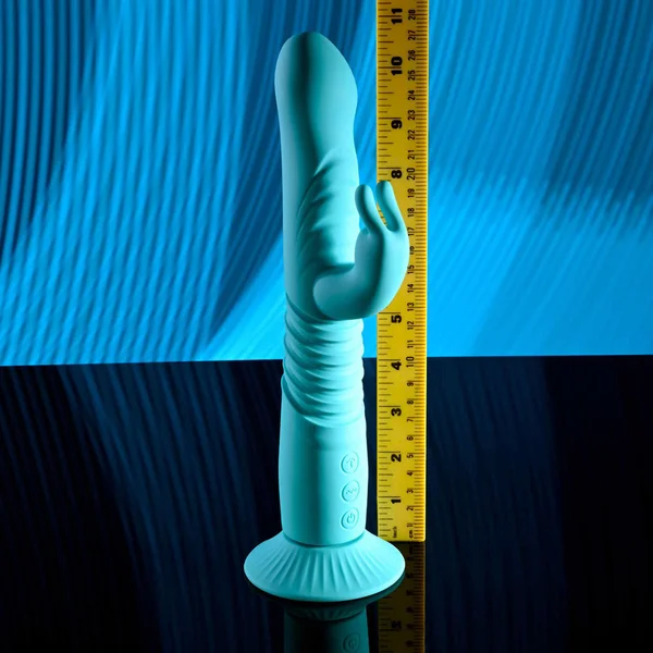 Evolved BUNNY HOP - Teal 25.1 cm USB Rechargeable Thrusting Rabbit Vibrator with Suction Base — image 7 of 8