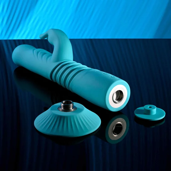 Evolved BUNNY HOP - Teal 25.1 cm USB Rechargeable Thrusting Rabbit Vibrator with Suction Base — image 5 of 8