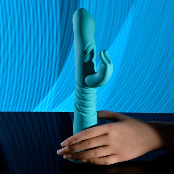 Evolved BUNNY HOP - Teal 25.1 cm USB Rechargeable Thrusting Rabbit Vibrator with Suction Base — image 3 of 8