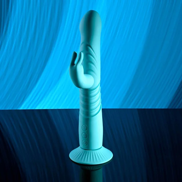 Evolved BUNNY HOP - Teal 25.1 cm USB Rechargeable Thrusting Rabbit Vibrator with Suction Base — image 2 of 8