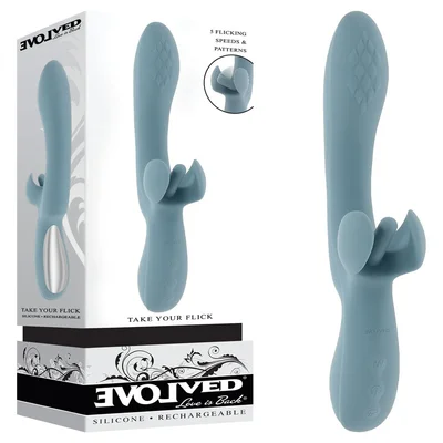 evolved take your flick grey 241 cm usb rechargeable vibrator with flicking clitoral stimulator