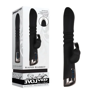 evolved rapid rabbit black 254 cm usb rechargeable thrusting rabbit vibrator