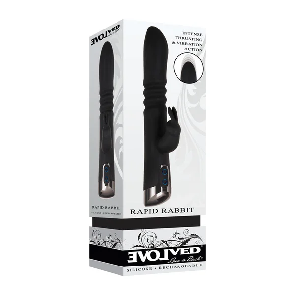 Evolved Rapid Rabbit - Black 25.4 cm USB Rechargeable Thrusting Rabbit Vibrator — image 3 of 8