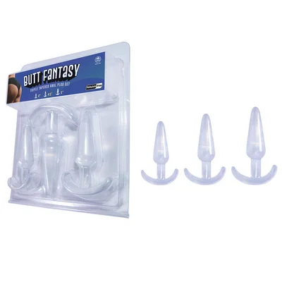 butt fantasy triple tapered anal plug set clear clear beginners butt plugs set of 3 sizes