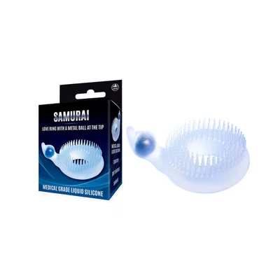 samurai clear cock ring with metal ball at tip
