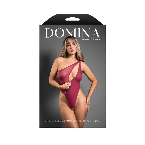DOMINA Crotchless Asymmetrical Zipper Teddy - M/L - Berry Red - M/L Size — image 4 of 4