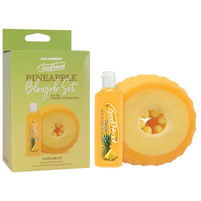 goodhead pineapple blowjob set pineapple stroker with pineapple flavoured lubricant 30 ml bottle