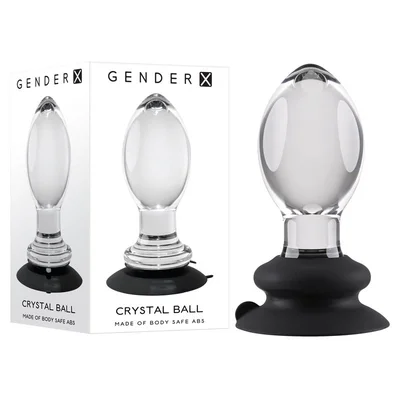 gender x crystal ball clear glass 136 cm butt plug with suction base