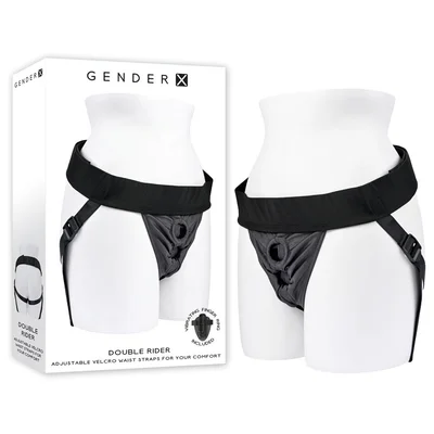 gender x double rider black adjustable strap on harness no probe included