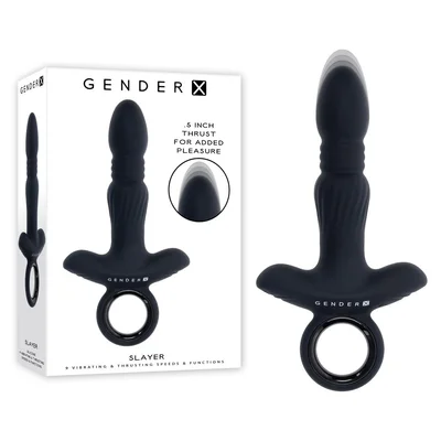 gender x slayer black 20 cm usb rechargeable thrusting vibrating butt plug