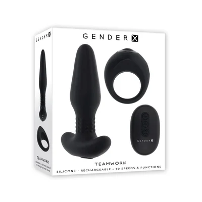 gender x teamwork black usb rechargeable rimming butt plug vibrating cock ring