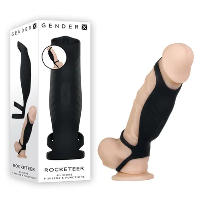 gender x rocketeer black usb rechargeable vibrating penis sleeve