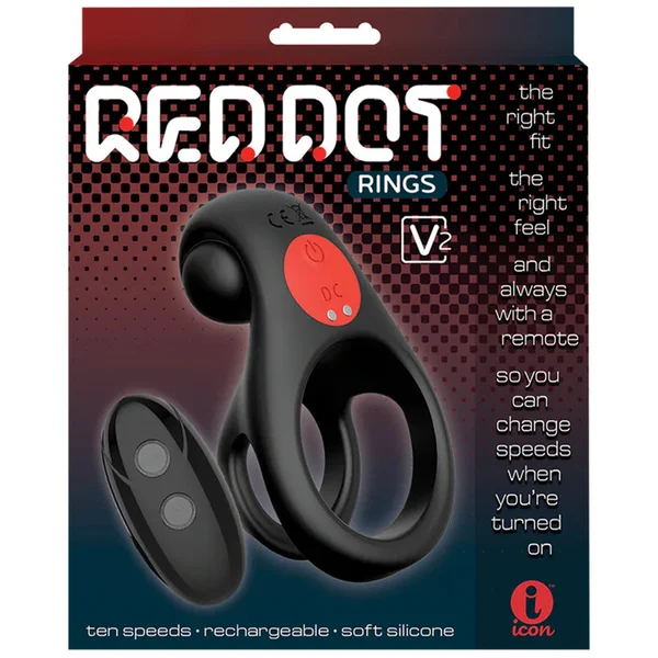 Red Dot Rings - V2 - Black USB Rechargeable Vibrating Cock & Ball Ring with Remote — image 5 of 5
