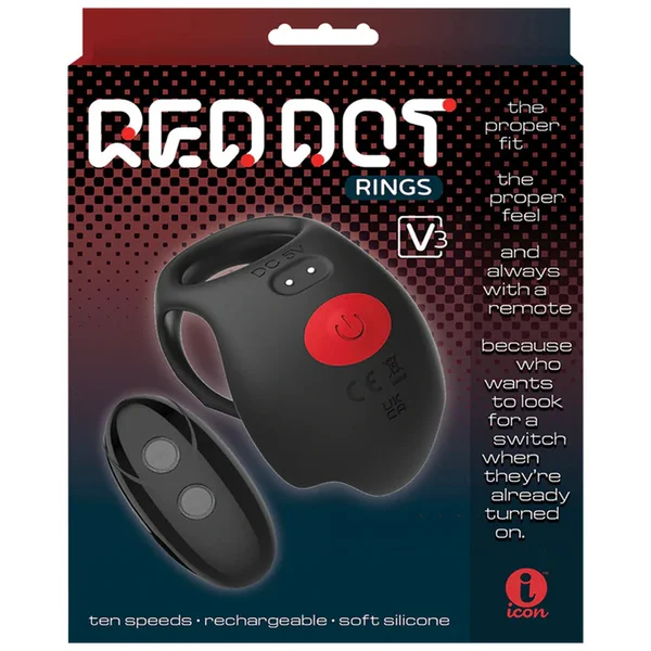 Red Dot Rings - V3 - Black USB Rechargeable Vibrating Cock & Ball Ring with Remote — image 5 of 5