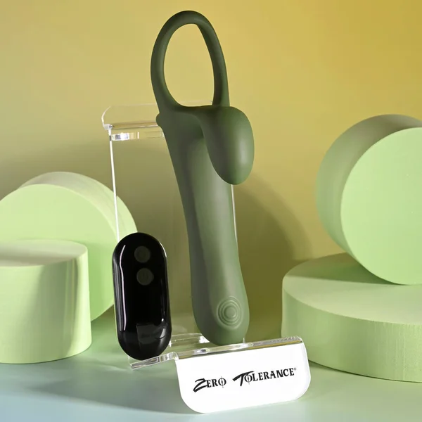 Zero Tolerance STRAP, TAP & GO - Green USB Rechargeable Vibrating & Tapping Penis Sleeve with Wireless Remote — image 7 of 18