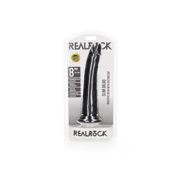 REALROCK Realistic Slim Dildo with Suction Cup - 20.5cm - Black 20.5 cm (8'') Dong — image 7 of 8