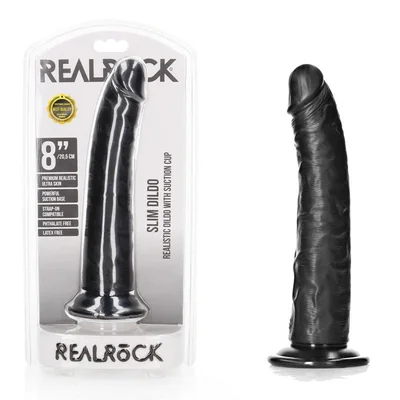 realrock realistic slim dildo with suction cup 205cm black 205 cm 8 dong