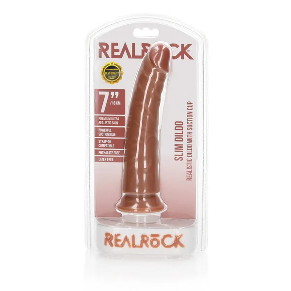 REALROCK Realistic Slim Dildo with Suction Cup - 18cm - Tan 18 cm (7'') Dong — image 7 of 8