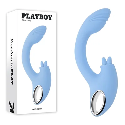 playboy pleasure sapphire sky blue 216 cm usb rechargeable vibrator with double tongue stimulator