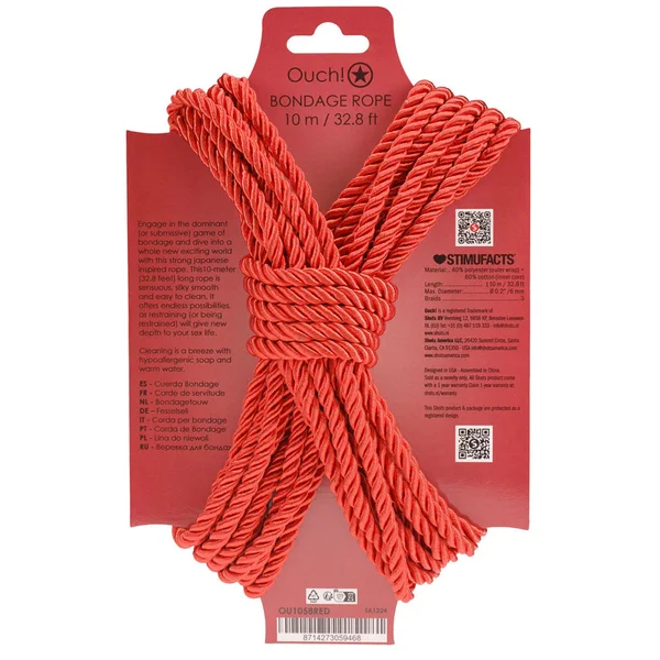 OUCH! Bondage Rope - 10 M - Red - Red Nylon Bondage Rope - 10 metre Length — image 2 of 2
