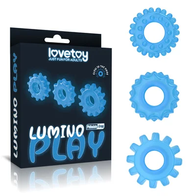 lumino play penis rings 3 pack glow in the dark blue cock rings set of 3