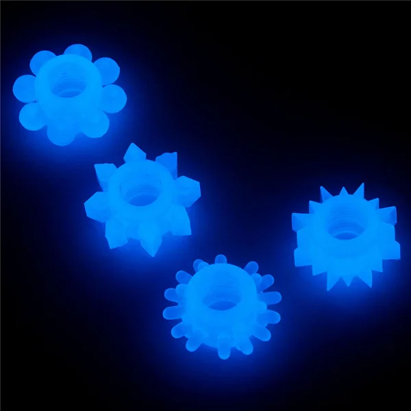 Lumino Play Penis Rings 4 Pack - Glow in the Dark Blue Cock Rings - Set of 4 — image 8 of 9