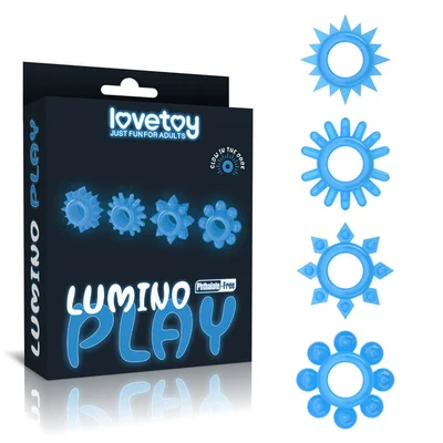 lumino play penis rings 4 pack glow in the dark blue cock rings set of 4