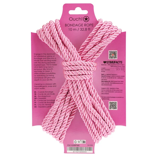 OUCH! Bondage Rope - 10 M - Pink - Pink Nylon Bondage Rope - 10 metre Length — image 6 of 6