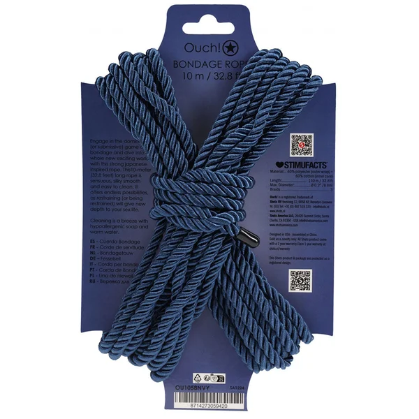 OUCH! Bondage Rope - 10 M - Navy Blue - Navy Blue Nylon Bondage Rope - 10 metre Length — image 6 of 6