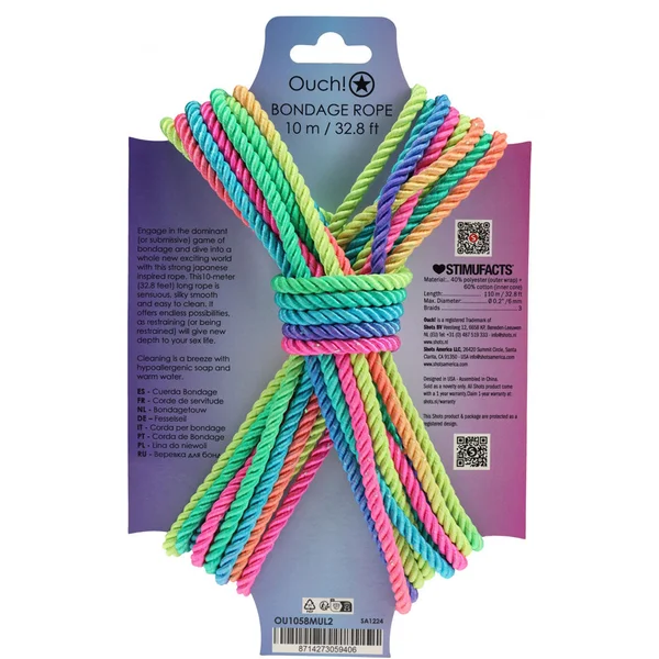 OUCH! Bondage Rope - 10 M - Multicolour 2 - Multicoloured Nylon Bondage Rope - 10 metre Length — image 5 of 5