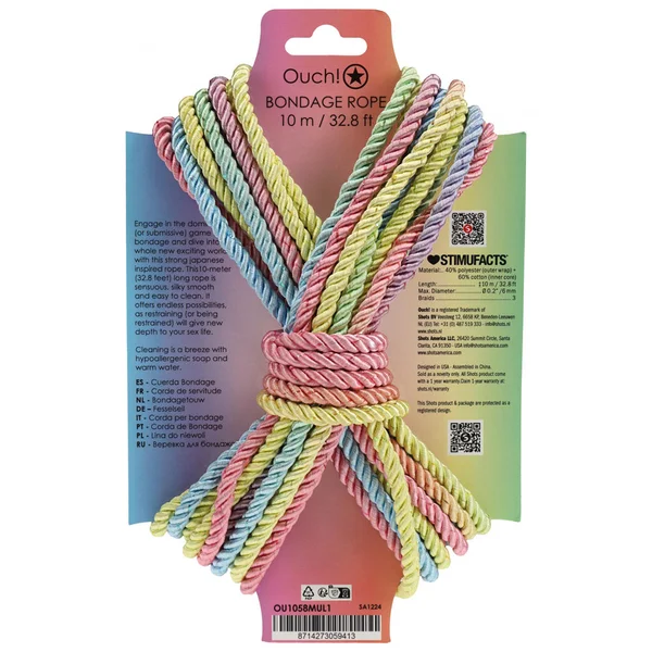 OUCH! Bondage Rope - 10 M - Multicolour 1 - Multicoloured Nylon Bondage Rope - 10 metre Length — image 6 of 6