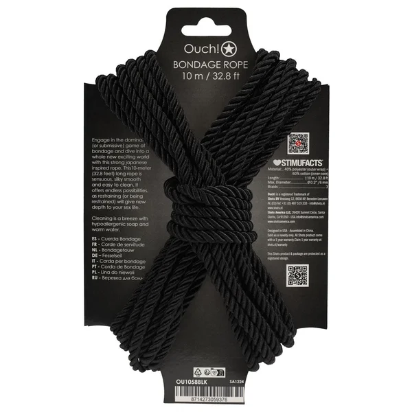 OUCH! Bondage Rope - 10 M - Black - Black Nylon Bondage Rope - 10 metre Length — image 6 of 6