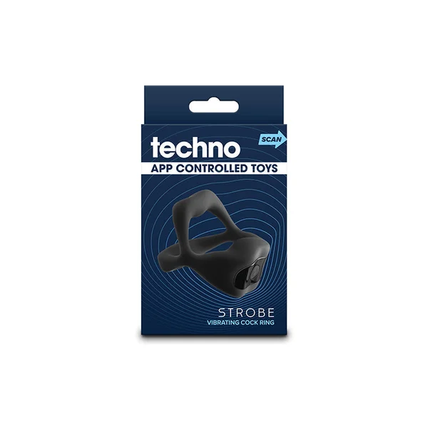 Techno - Strobe - Black - Black USB Rechargeable Vibrating Cock Ring with App Control — image 4 of 4