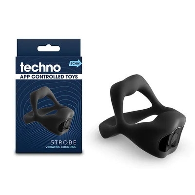 techno strobe black black usb rechargeable vibrating cock ring with app control