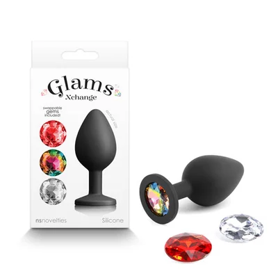 glams xchange round medium black medium butt plug with interchangeable round gems
