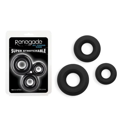 renegade 3pc fireman rings black black cock rings set of 3 sizes