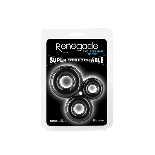 Renegade 3pc Fireman Rings - Black - Black Cock Rings - Set of 3 Sizes — image 4 of 5