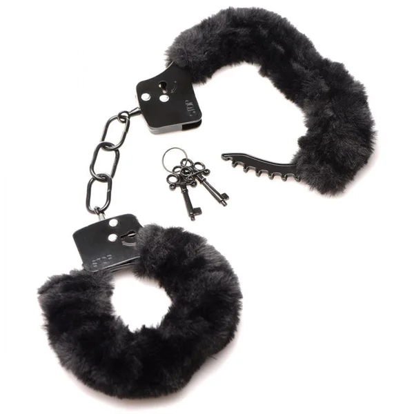 Master Series Cuffed in Fur - Black Fluffy Handcuffs — image 5 of 6