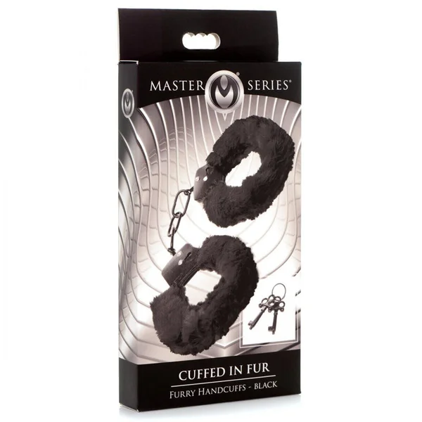 Master Series Cuffed in Fur - Black Fluffy Handcuffs — image 6 of 6