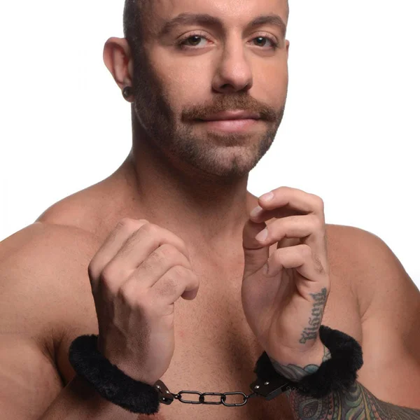 Master Series Cuffed in Fur - Black Fluffy Handcuffs — image 3 of 6