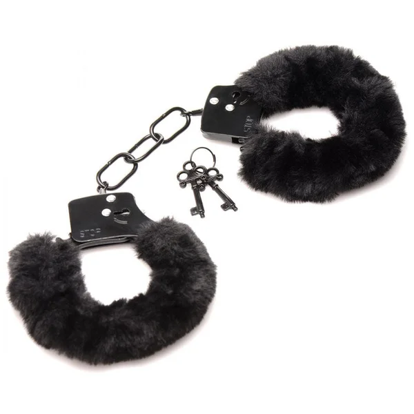 Master Series Cuffed in Fur - Black Fluffy Handcuffs — image 4 of 6