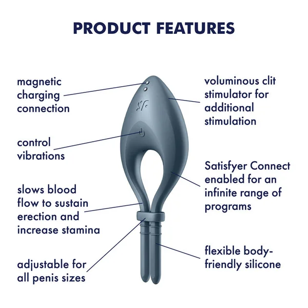 Satisfyer Bullseye - Navy - Navy Vibrating Adjustable Lasso Cock Ring — image 2 of 8