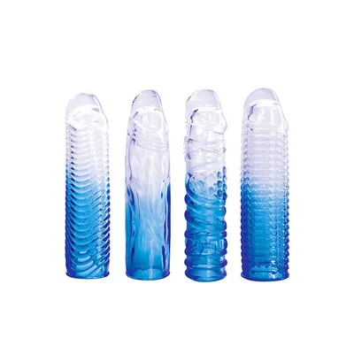 adam eve sapphire sleeve set blue clear penis sleeve set set of 4