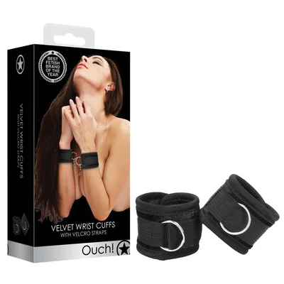 ouch velvet velcro adjustable handcuffs black restraints