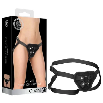 ouch velvet velcro adjustable harness with o ring black strap on harness no probe included
