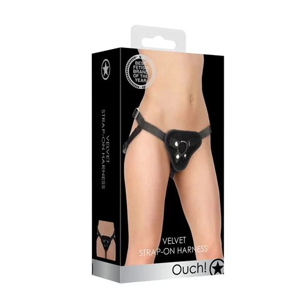 OUCH! Velvet & Velcro Adjustable Harness with O-Ring - Black Strap-On Harness (No Probe Included) — image 4 of 5
