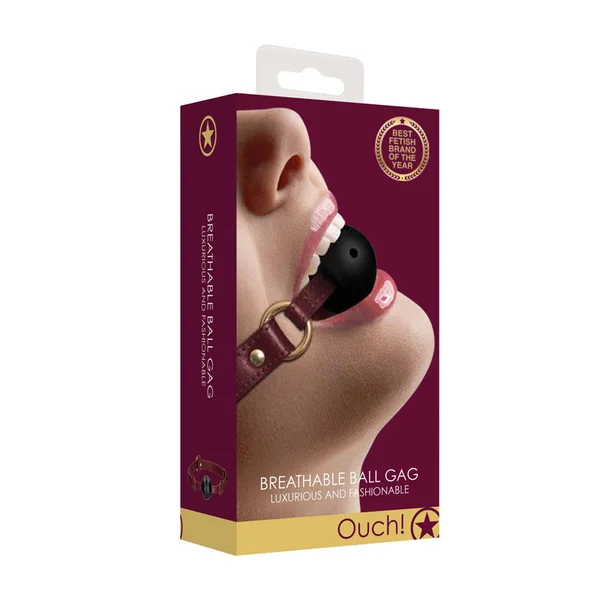 OUCH! Halo - Breathable Ball Gag - Burgundy Mouth Restraint — image 4 of 6