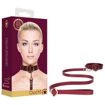 ouch halo collar with leash burgundy restraint
